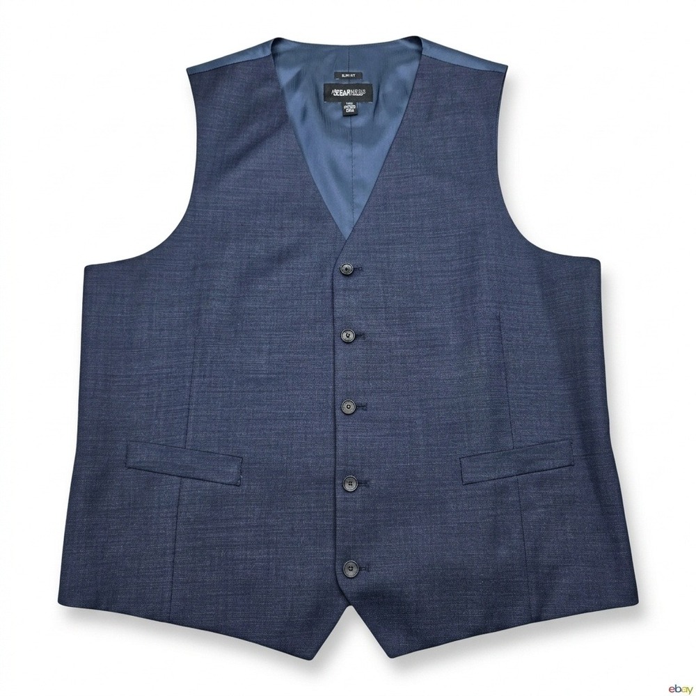 Awearness Kenneth Cole Vest XXL‎ Blue 98% Wool Slim Fit Suit Separate Mens